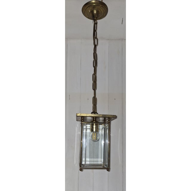 Mid-Century Modern German Hanging Lamp in Lantern Shape with Brass Frame, 1950s For Sale - Image 6 of 7