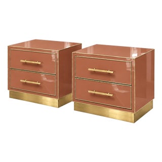 Terracotta Murano Glass Bedside Cabinets on Brass Plinth from Justfurnituress SRL, Set of 2 For Sale