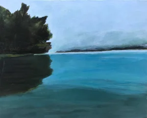 “Beyond the Bend" Contemporary Impressionist Nautical Ocean Waterscape in Blue, Green by Mill Valley Artist Mary Anne McKernie