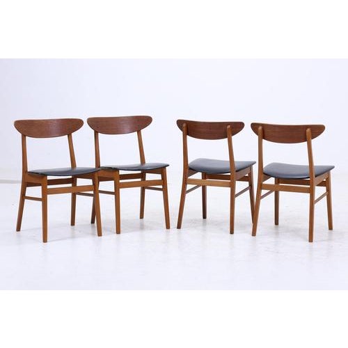 Rare set of 4 teak chairs by Farstrup Møbler Material: Teak & Leather • Danish Design DIMENSIONS & CONDITION The chairs...