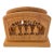 Vintage Western "Superior Livestock Auction" Texas Cowboys Horses Ranching Silhouette Laser Cut Solid Oak Napkin Holder For Sale