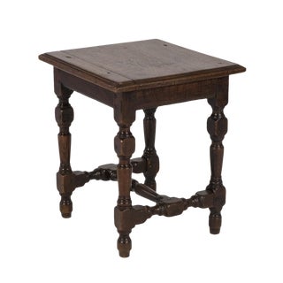 English Oak Square Stool With Turned Legs and H-Stretcher, Circa 1890 For Sale