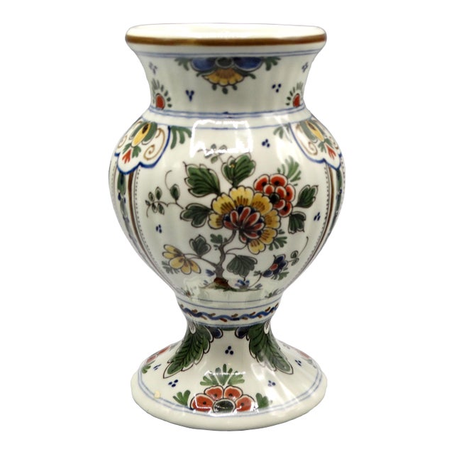 Dutch Hand Painted Royal Delft Chinoiserie Polychrome Vase For Sale