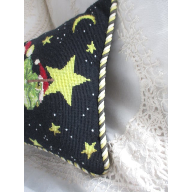 Vintage Needlepoint Christmas Pillow With Ornate Frog Design 16 X 13 For Sale - Image 4 of 7