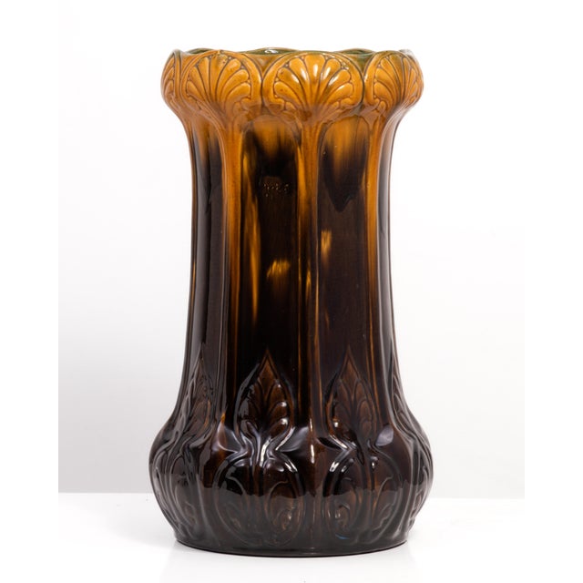 Art Nouveau 214 Antique Art Pottery Majolica Art Nouveau Umbrella Stand McCoy Roseville Weller For Sale - Image 3 of 14