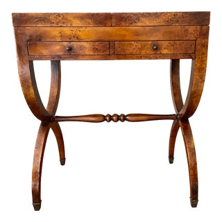 19th Century English Yew Wood Antique Dressing Table Vanity With Pop Up Mirror For Sale