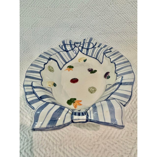 Farmhouse 1994 Fitz and Floyd “Petits Vegs” Blue and White Serve Bowl For Sale - Image 3 of 10
