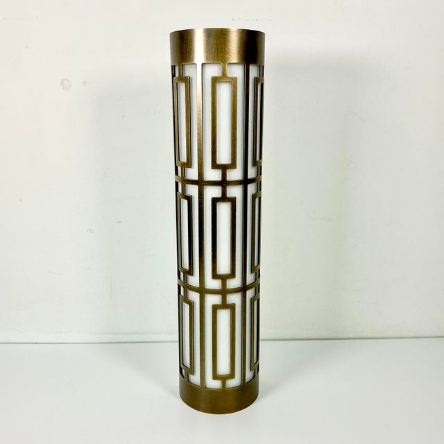 Vintage Hollywood Regency Roman Empire Style Cylinder Tole Bronze Wall Sconce, Milk Glass. For Sale - Image 11 of 13