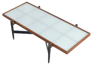 Vintage Teak Coffee Table with Frosted Glass Top