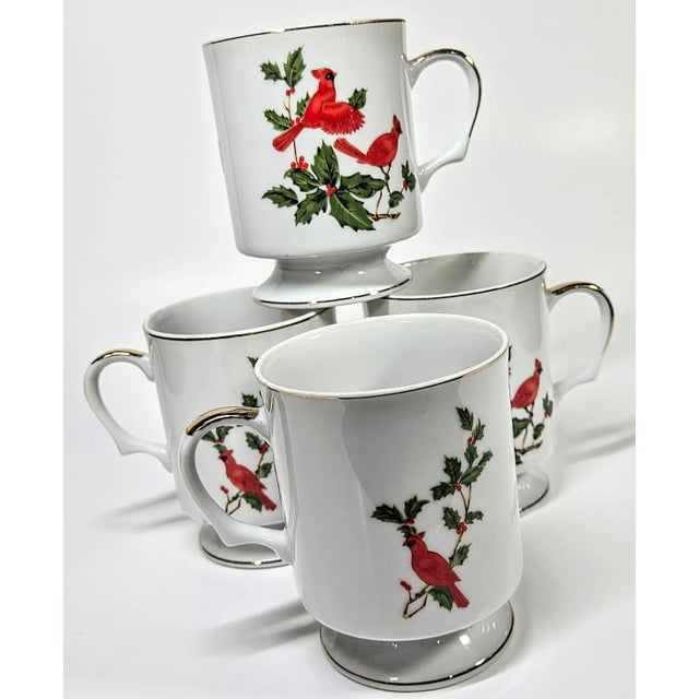 Lefton Gold Accented Otigiri Cardinal Mugs - Set of Four For Sale - Image 4 of 16