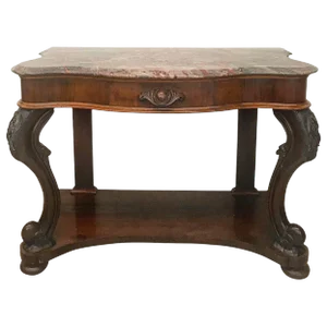 1860s English Traditional Mahogany Marble Top Console