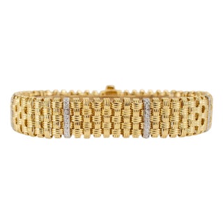 Roberto Coin Appassionata Woven 18k Yellow Gold 0.55ctw Diamond Link Bracelet For Sale