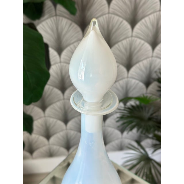 Empoli Vintage Mid-Century Modern Italian Empoli White Opaline Glass Decanter Genie Bottle For Sale - Image 4 of 12