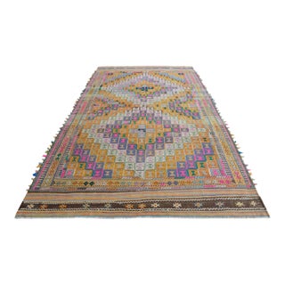 1960s Hand Woven Braided Jajim Kilim Area Rug - 5'7" X 9'8" For Sale