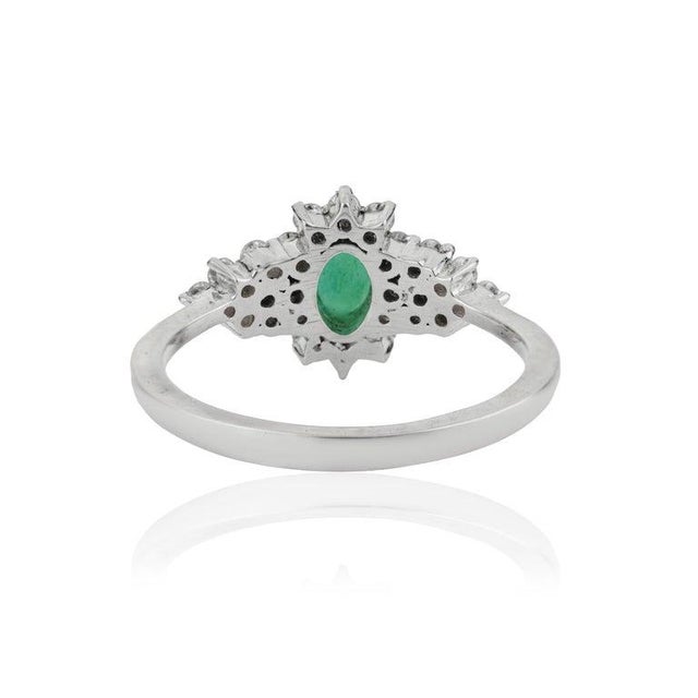 Green Art Deco Oval Emerald & Diamond Halo Cluster Ring in Silver, Size 7.5 For Sale - Image 8 of 12
