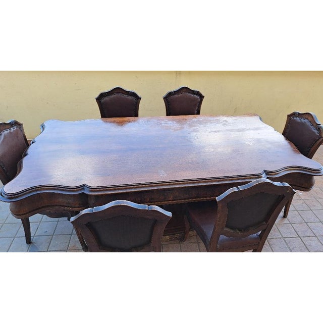 Piedmontese Table with Chairs in Walnut, 1890s, Set of 7 For Sale - Image 9 of 9