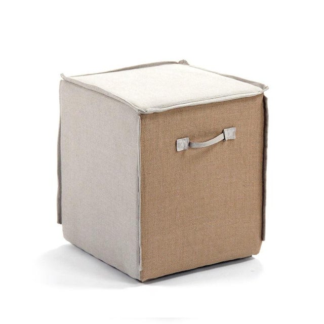 The Jurgen Stool from Zentique is a versatile cube-shaped pouf in a two-tone design of natural linen and burlap. Fabric...