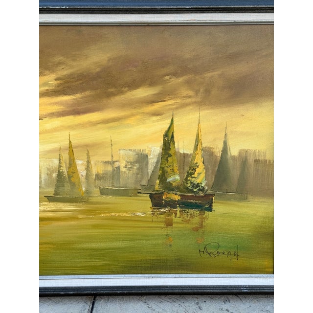 Mid Century Modern Framed Original Signed Seascape Oil Painting on Canvas For Sale - Image 4 of 5