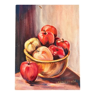 Apple Still Life Painting on Board – Warm Autumn Harvest Fall Original Signed. For Sale