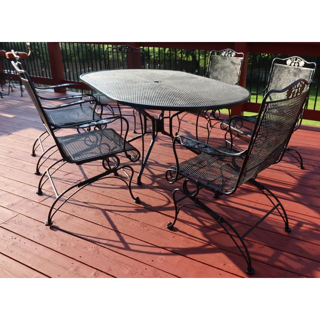 Black Midcentury Russell Woodard Briarwood Wrought-Iron Patio Dining Set, 7 Pieces, Attributed For Sale - Image 8 of 15