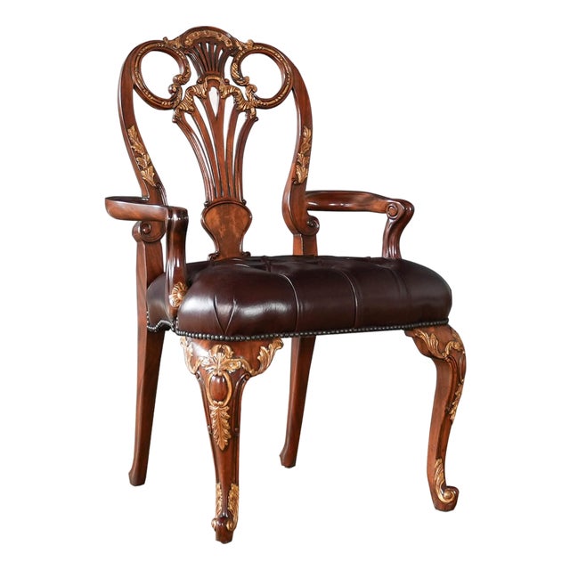 1990s Theodore Alexander Leather Arm Chair For Sale