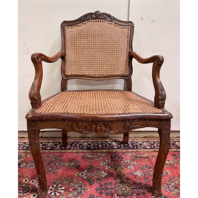 Brown Louis XV Office Chair in Carved Walnut For Sale - Image 8 of 9