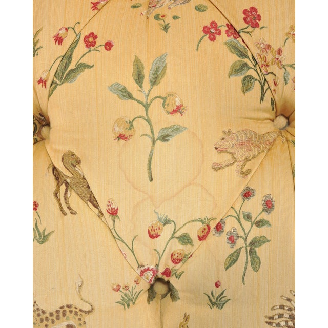 Pair of Tufted Lounge Chairs + Ottoman in Butter Print Fabric For Sale - Image 18 of 18