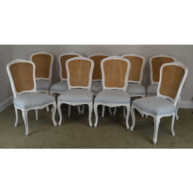French Louis XV Style Custom White Painted Set 9 Cane Back Dining Chairs Chairish