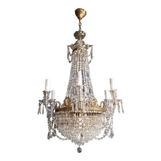 Montgolfièr Empire Crystal Traditional Brass Glass Chandelier For Sale