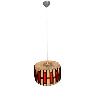 Vintage Pendant Lamp in Jute and Teak from Massive, 1970s For Sale