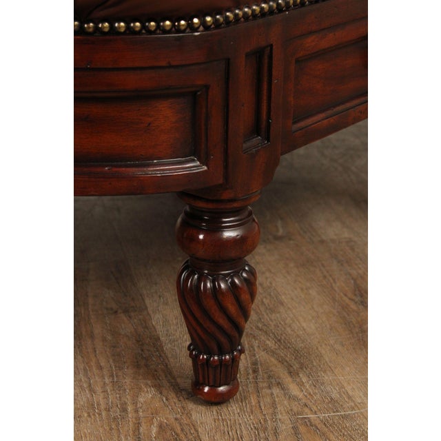 Brown CTH Sherrill Occasional English Regency Style Tufted Leather Ottoman For Sale - Image 8 of 12