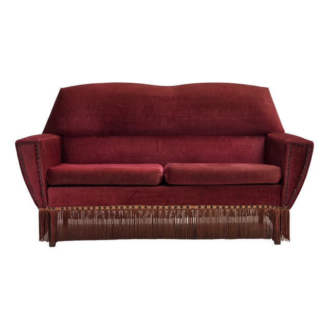 Danish 2-Seater Sofa in Red Furniture Velour, 1970s For Sale