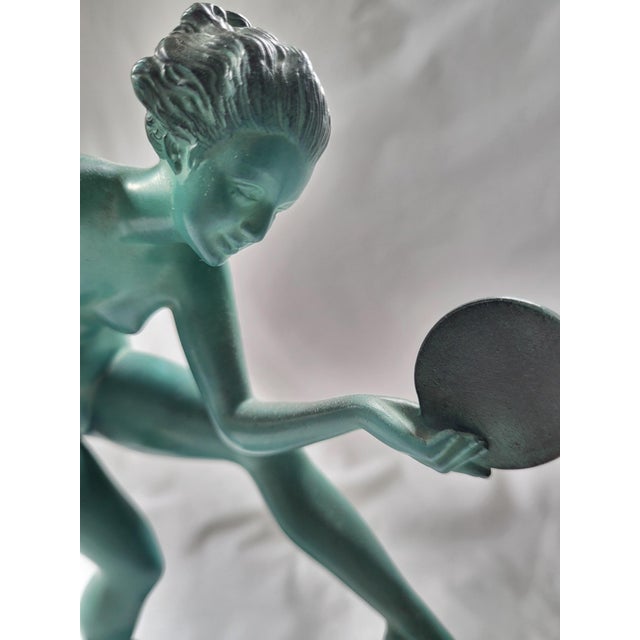 Marcel Bouraine (Derenne), French Art Deco Nude Disc Dancer Pagan Dance Figurine, 1920s, Metal and Marble For Sale - Image 6 of 7