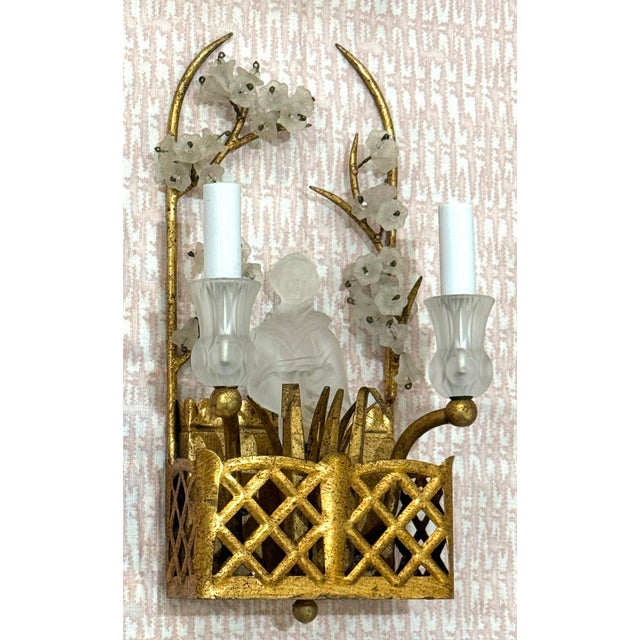 Glass Sherle Wagner Crystal Chinoiserie Basket Sconces For Sale - Image 7 of 9