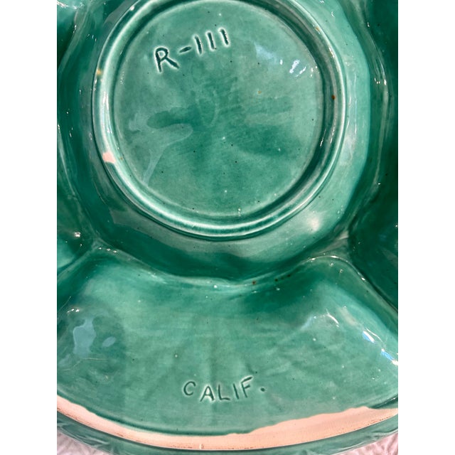 Ceramic Vintage Majolica Style Usa Calif Pottery Cabbage Leaf Divided Serving Dish For Sale - Image 7 of 9