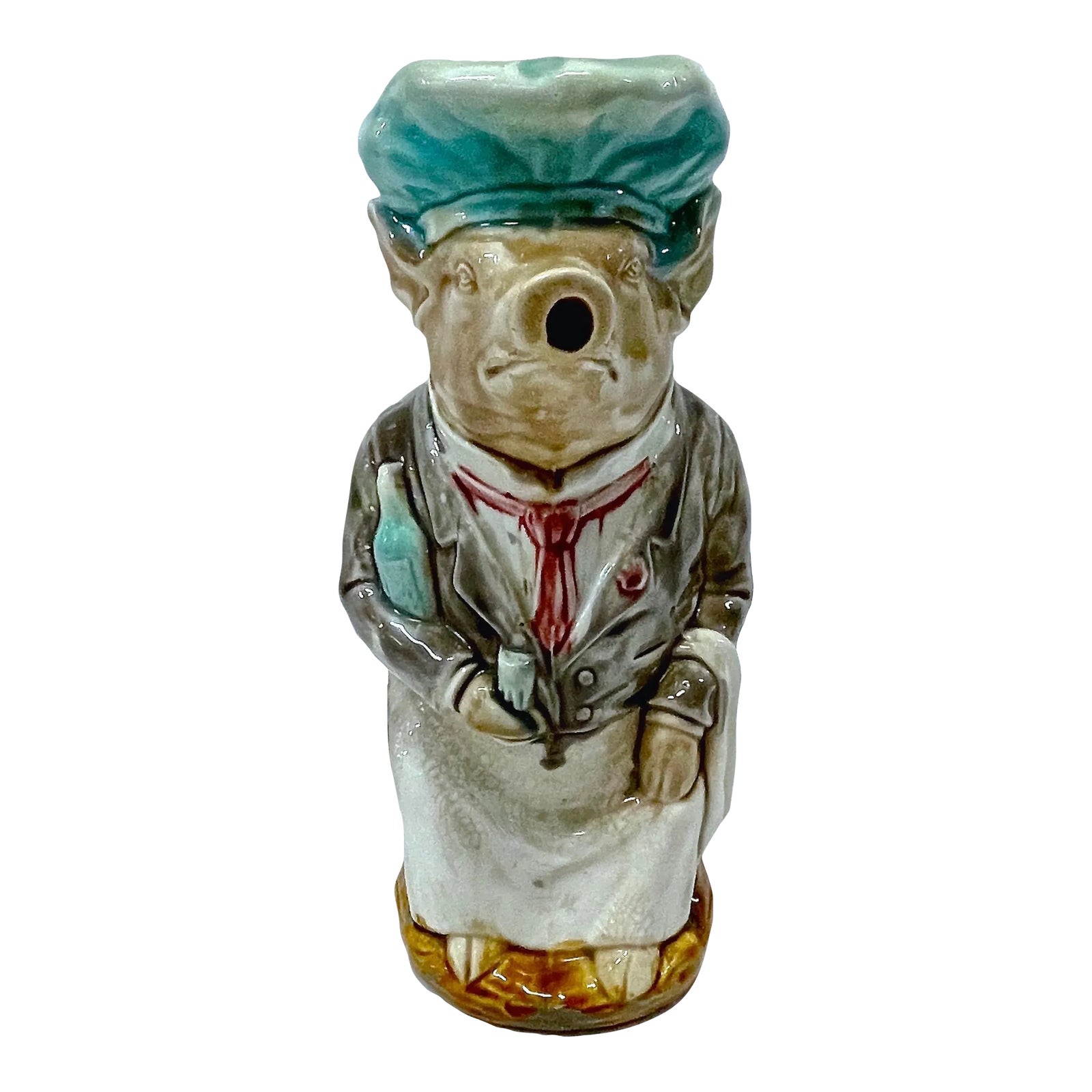 Vintage Majolica Style Pig Chef Pitcher | Chairish