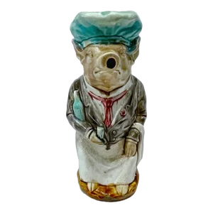 Vintage Majolica Style Pig Chef Pitcher