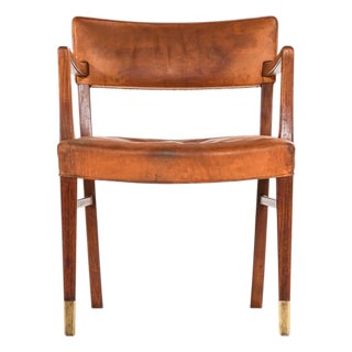 Teak, Leather and Brass Armchair attributed to Ernst Kühn, 1940s For Sale