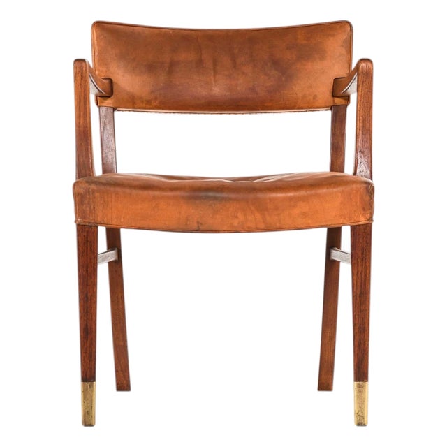 Teak, Leather and Brass Armchair attributed to Ernst Kühn, 1940s For Sale