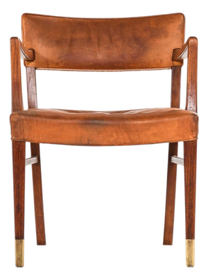 Teak, Leather and Brass Armchair attributed to Ernst Kühn, 1940s