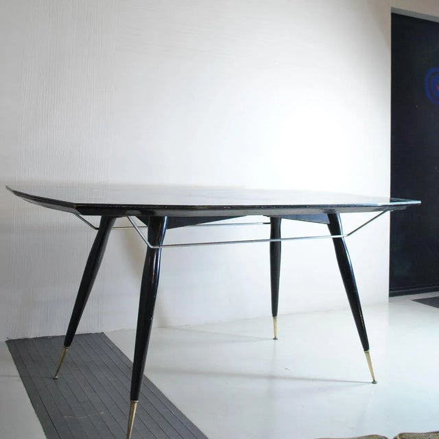 Dining Table with Hexagonal Wooden Feet & Brass Terminals, 1960s For Sale - Image 9 of 11