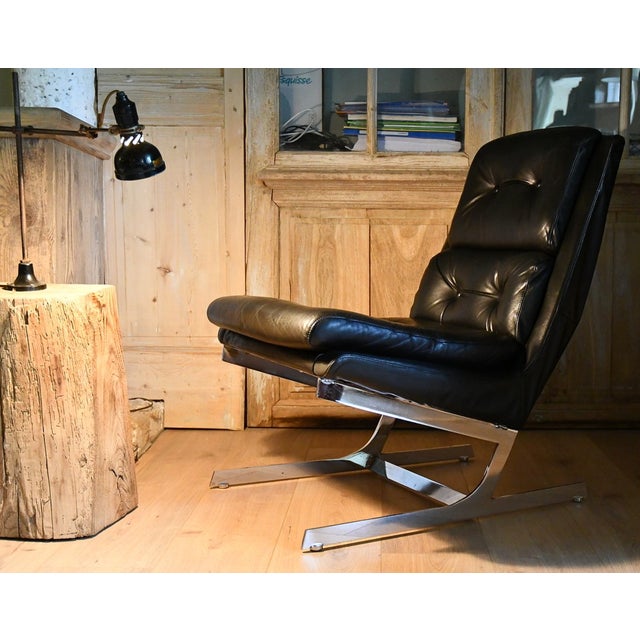 Modern Apelbaum Chair in Black Leather by Raphael Raffel, 1980s For Sale - Image 3 of 3