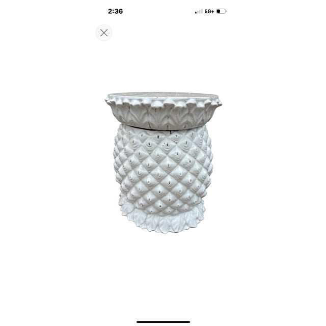 Italian Glazed Terracotta Pineapple Garden Seat Or Table. Offered is a stunning Italian Hollywood Regency white glazed...