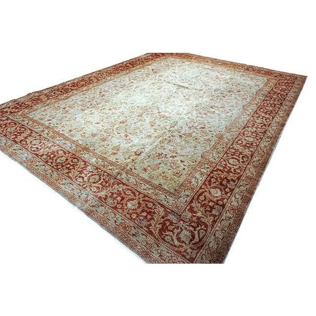Ivory Light Ivory Field Rustic Floral Pattern Antique 19th Century Persian Tabriz Rug For Sale - Image 8 of 12