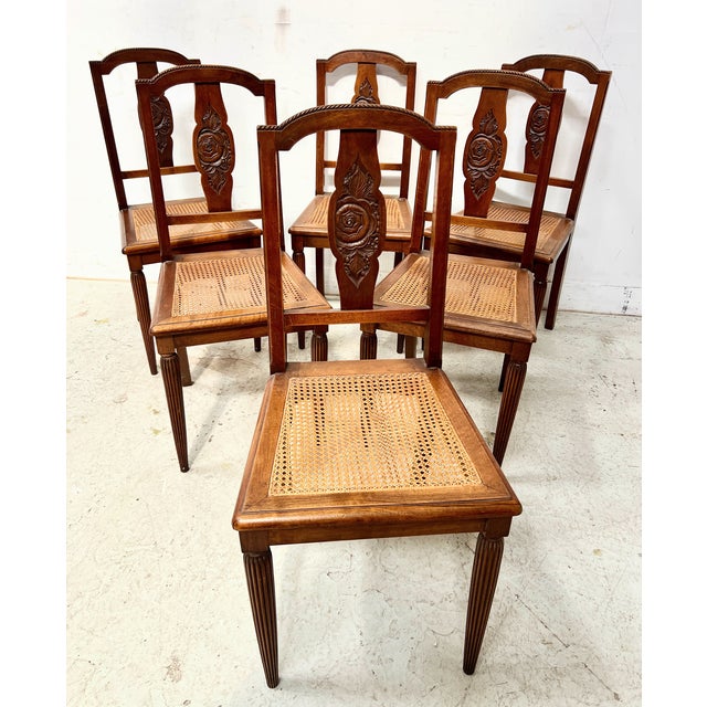 Art Deco Table and Chairs in Walnut, 1930s, Set of 7 For Sale - Image 4 of 18