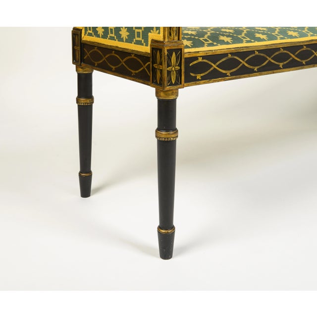 Textile A Hepplewhite Style Black and Ochre Painted Upholstered Window Bench For Sale - Image 7 of 9