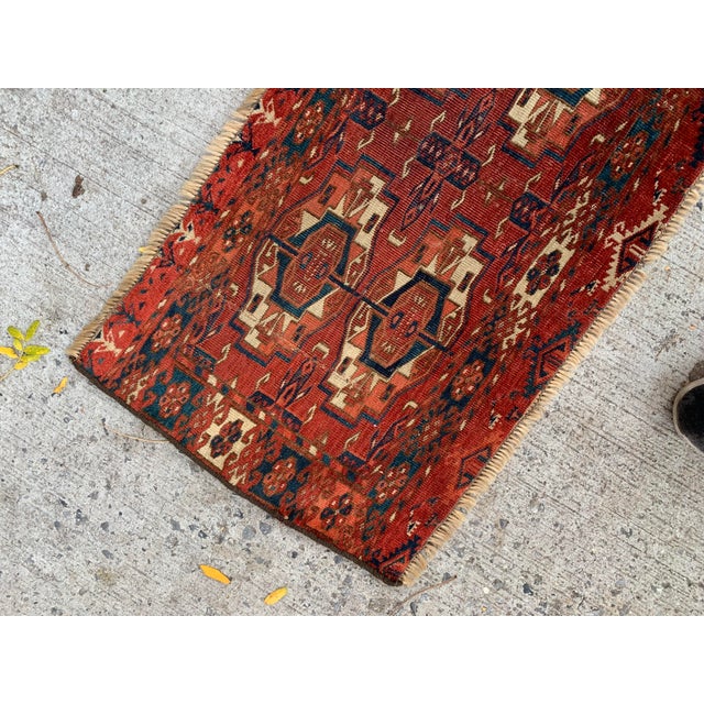 Ivory 1840s, Handmade Antique Collecitble Turkmen Tekke Torba 1.4' X 3.7' For Sale - Image 8 of 11