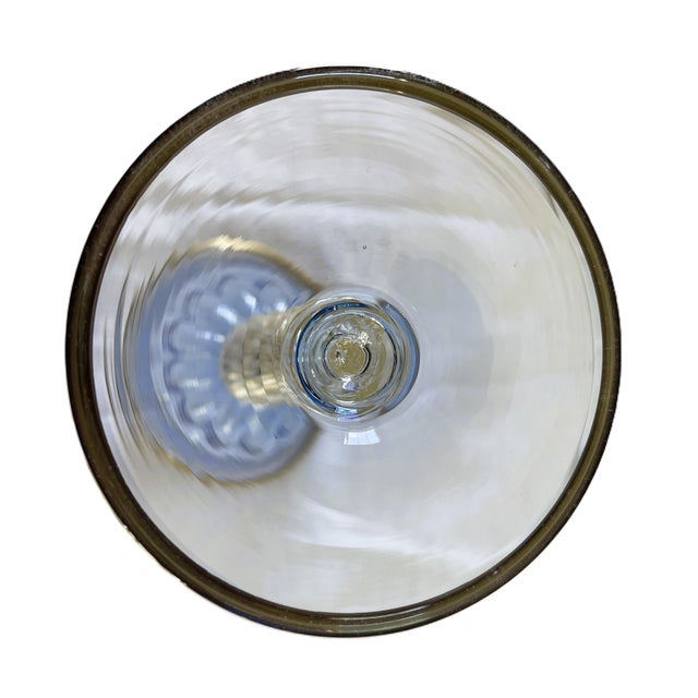 Pair of Hand-Blown Murano Etched Pale-Blue Gold-Stem Goblets For Sale - Image 4 of 6