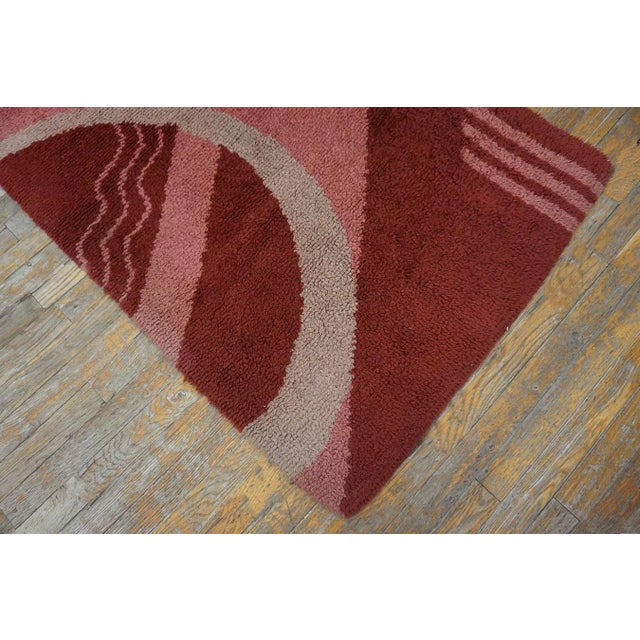 1930s Red Abstract Antique English Art Deco Carpet 3'x5'10" Handknotted Wool Rug For Sale - Image 4 of 11