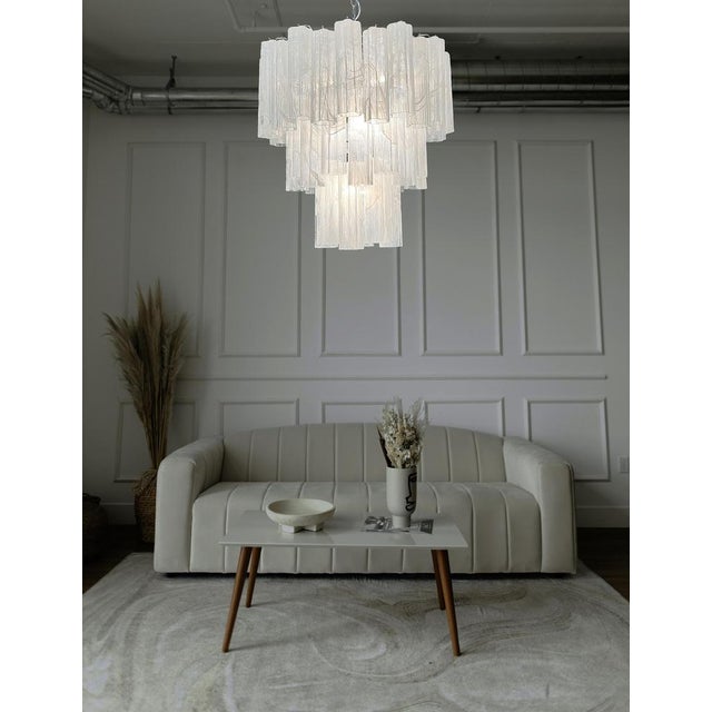 Big Three-Tier Murano Glass Tube Chandelier in White Albaster, 1980s For Sale - Image 10 of 12
